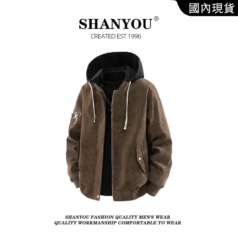 秋季男士大码皮夹克外套美式高街复古时尚棒球服新款潮流百搭夹克