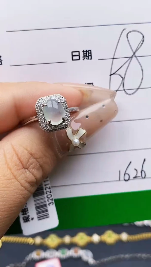 翡翠戒指银S925镶嵌1626