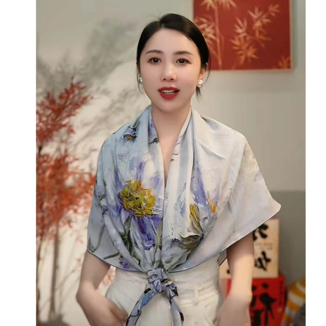 【SZ41】宫丽108x108cm6A纯100桑蚕丝双绉大方巾时尚复古百搭女士