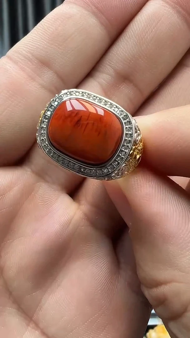 银S925镶嵌南红玛瑙戒指南红戒指10