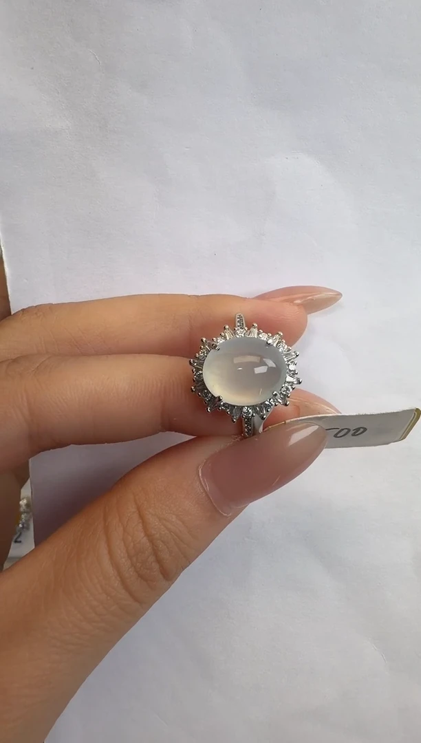 银S925镶嵌戒指翡翠通体925银镶缅甸A货翡翠戒指233