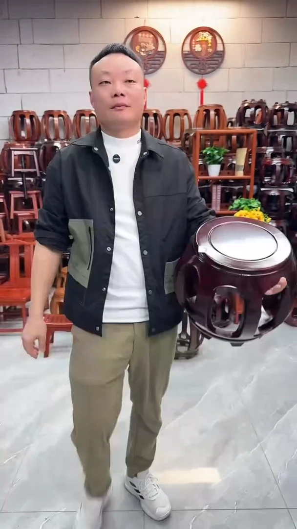 花梨木类家具（微瑕）酸枝色小号鼓凳单个5号