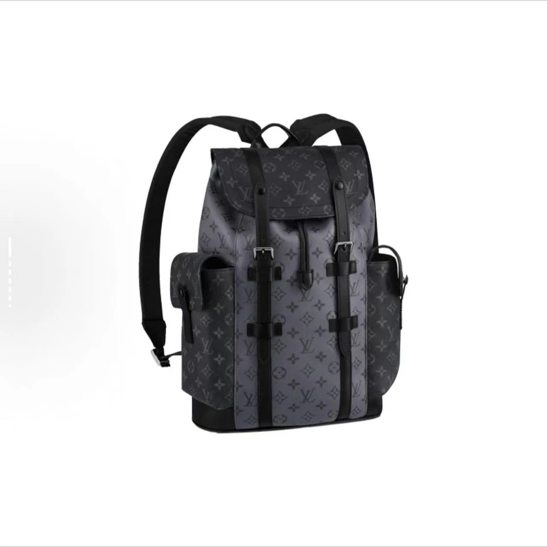 99新 LouisVuitton/路易威登 经典克里斯托弗灰老花双肩包 中号
