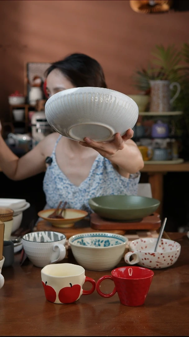 瓷片8英寸做旧麻点竖条深盘 微瑕 凑满20发货