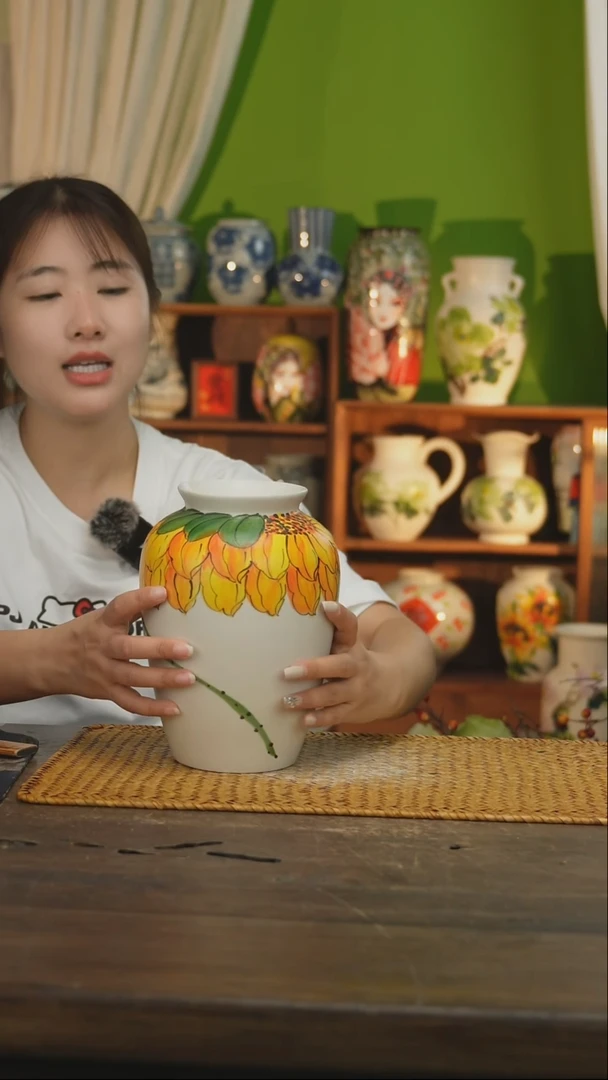 瓷片景德镇纯手工手绘花器摆件