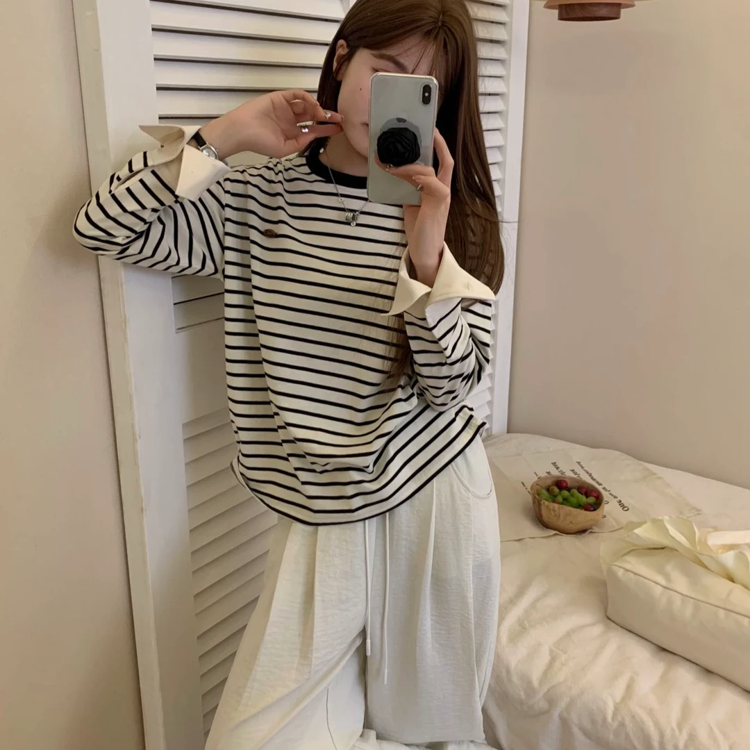 【经典款】早春新款韩系百搭东大门圆领长袖打底衫T恤简约-5CW017