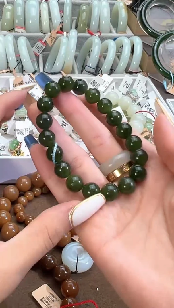 未镶嵌手串和田玉木孜塔格碧玉手串卡10（70分