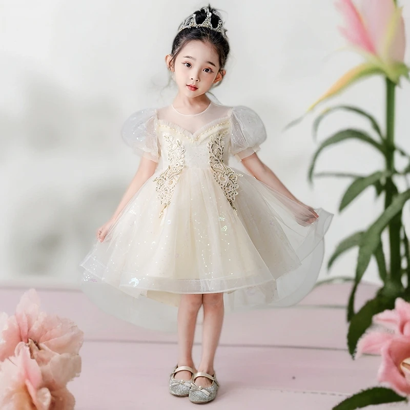 爱莎公主连衣裙公主裙女童6-12岁潮款高端宝宝周岁礼服生日拖尾裙