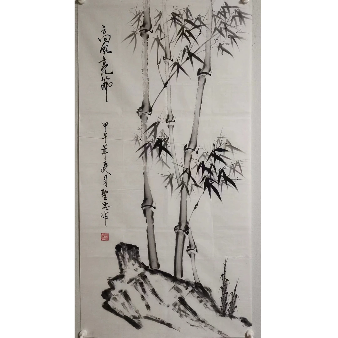 1781纯手绘花鸟画《墨竹》中堂  尺寸 137×68