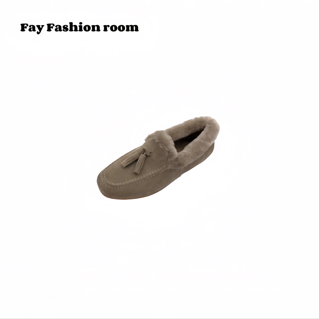 FAY极简主义｜加绒雪地靴女 平底毛毛鞋 保暖