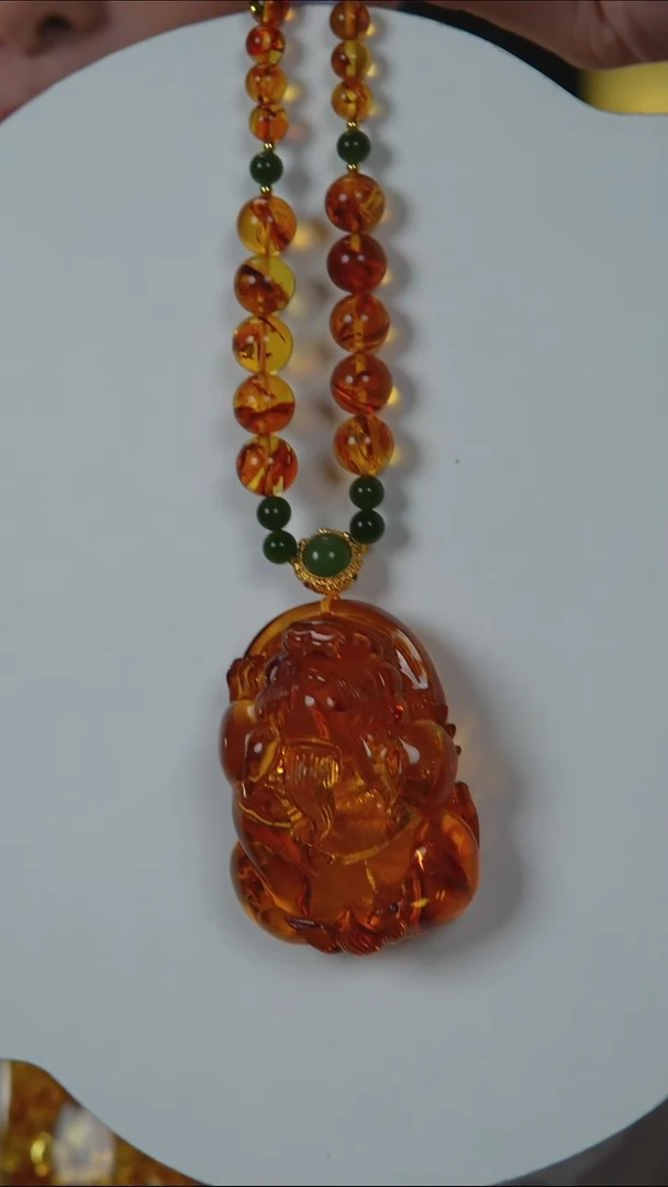 琥珀（花珀）项链未镶嵌花珀貔貅