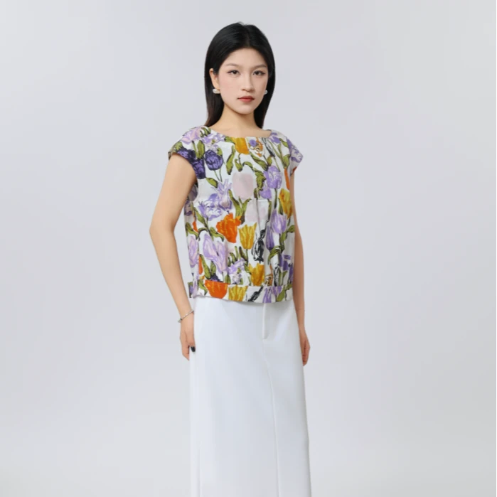 AMASS/阿玛施新款个性时尚外穿上衣花色气质无袖背心马甲530030