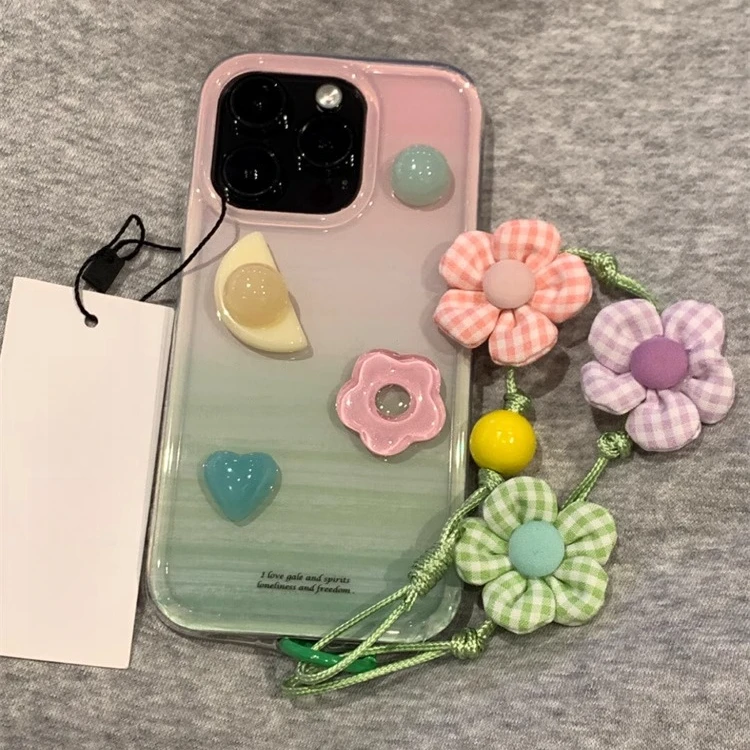 渐变立体宝石小花挂绳适用苹果16promax手机壳新款15pro17promax