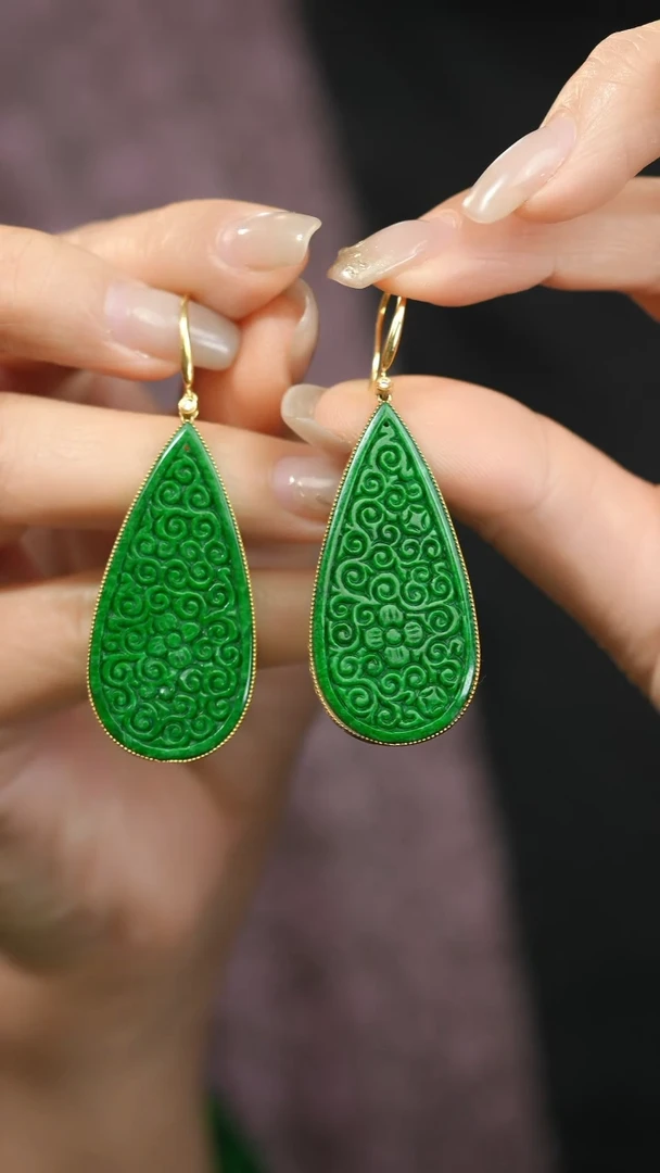 18K金镶嵌翡翠耳饰听****雪@YMG102091516@