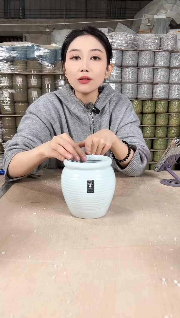 【闪购商品】陶瓷蜜罐裂纹天蓝12x14