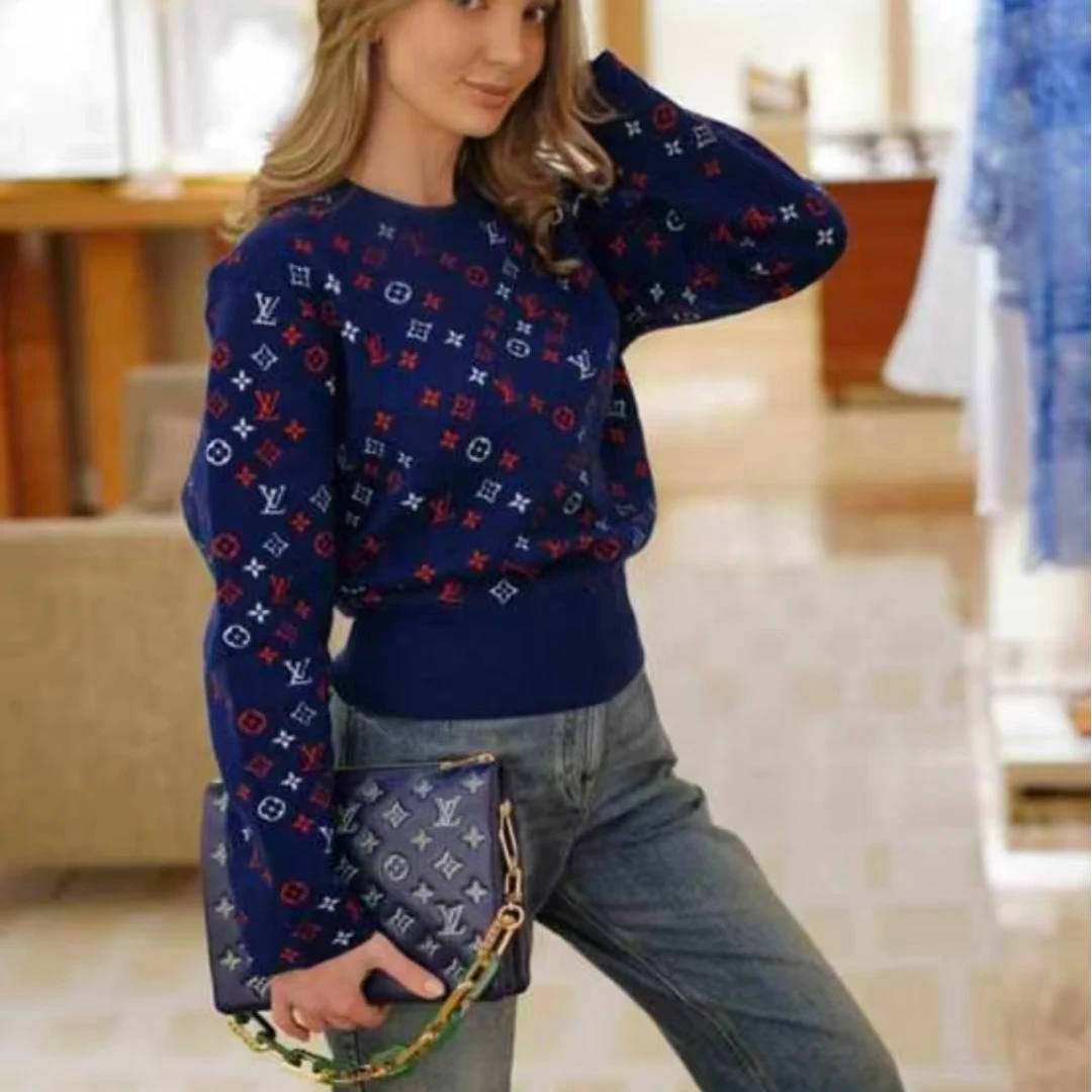未使用 LouisVuitton/路易威登 满印针织长袖 蓝色XS