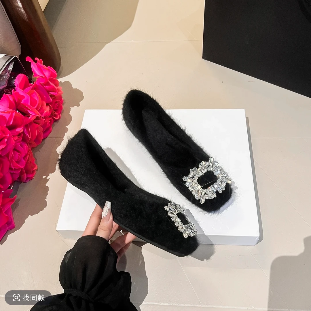 毛毛鞋女温柔配裙子外穿平底棉鞋秋冬加绒保暖软底法式瓢鞋豆豆鞋