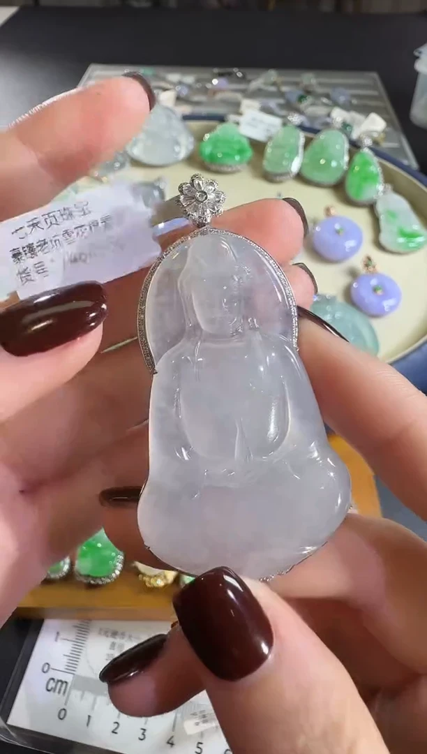 吊坠(不含链)18K金镶嵌翡翠【源头工厂】钻石镶嵌