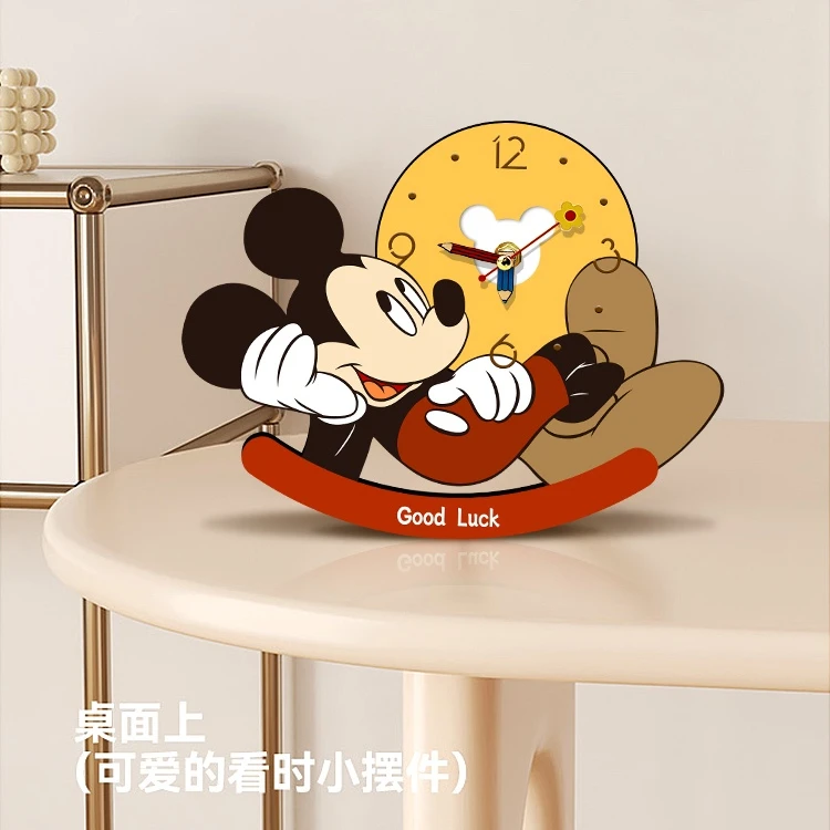 电视柜摆台创意卡通米奇摇摆装饰钟表画桌面摆件 静音时钟