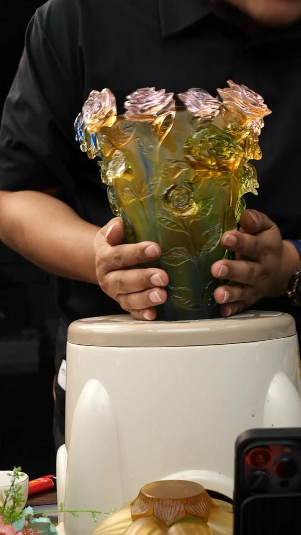 泥塑古法琉璃花瓶摆件