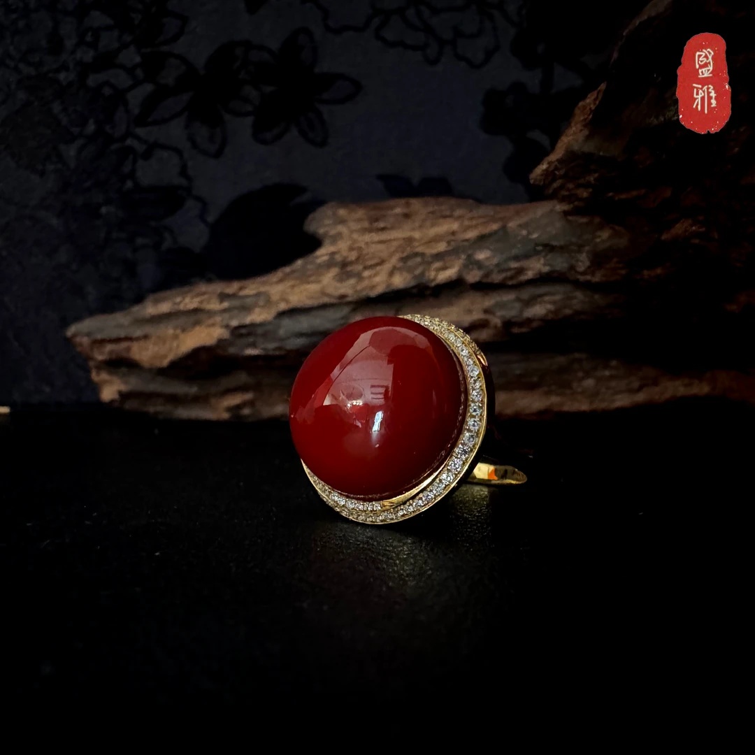 【丹青-阿卡赤血】天然珊瑚制品18k金戒指-27173
