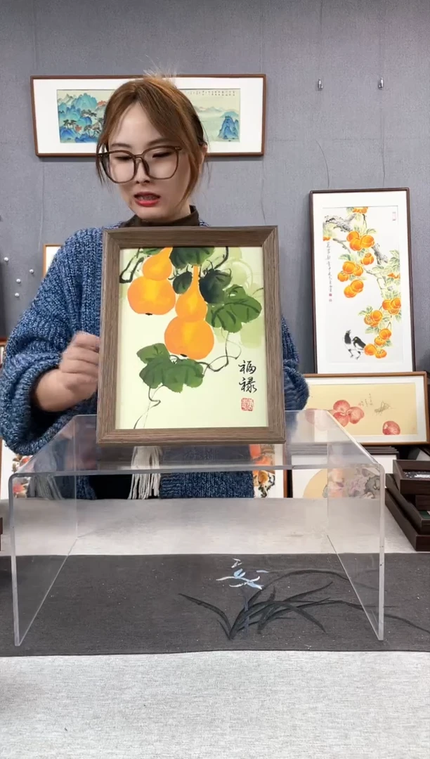 【闪购商品】国画10寸-23*29摆台书法作品-葫芦