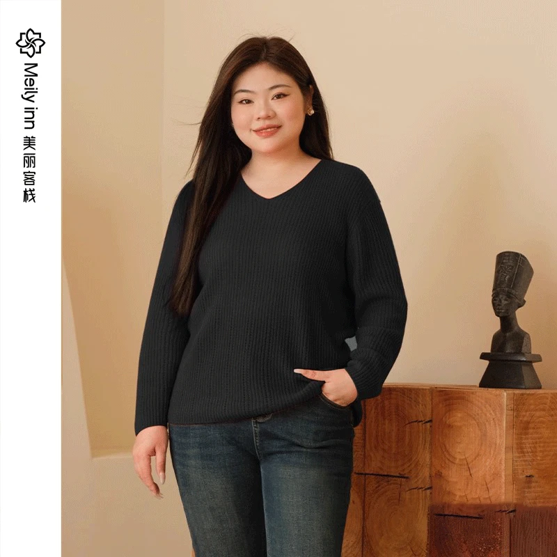 100羊绒美丽客栈暖冬双色羊绒衫针织秋大女士早秋撞色宽松羊绒衫