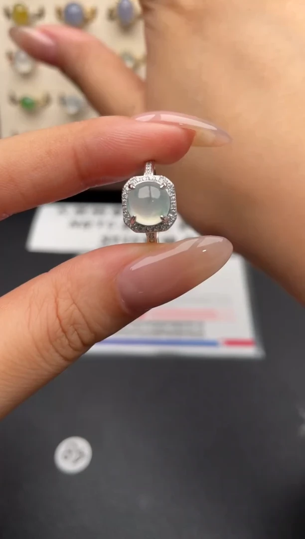 银S925镶嵌戒指翡翠一物一证一礼盒