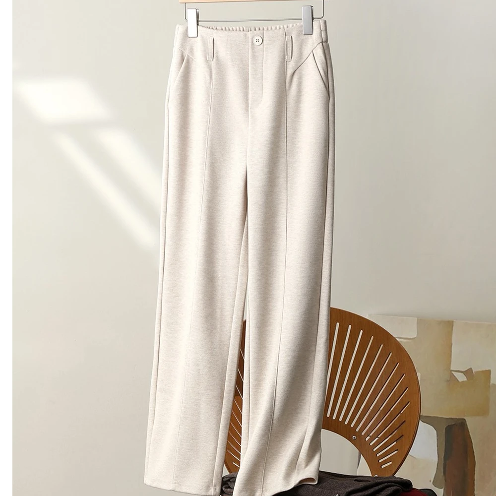 秋冬新款羊毛蚕丝窄版阔腿裤女休闲百搭长裤