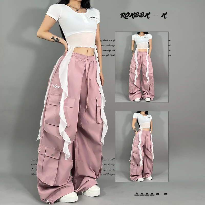 ROKBBK-K布韩街舞潮牌设计感细闪工装宽松长裤休闲女