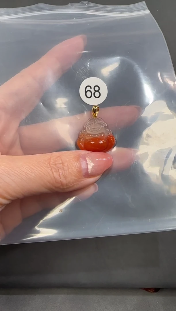 18K金镶嵌南红玛瑙珠宝半成品橘*原矿无优化无胶裂佛公吊坠