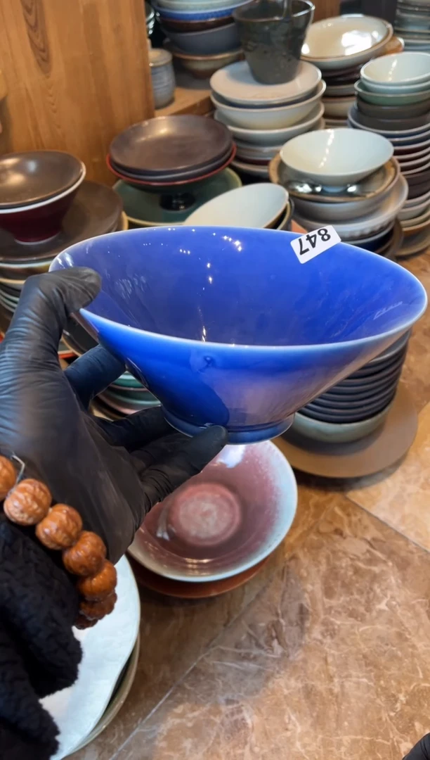 【闪购商品】瓷片847微瑕苏打绿斗笠汤碗面碗