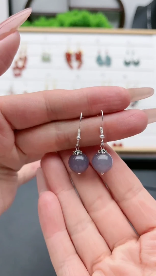 【闪购商品】玛瑙/玉髓耳饰银S925镶嵌808灰单珠