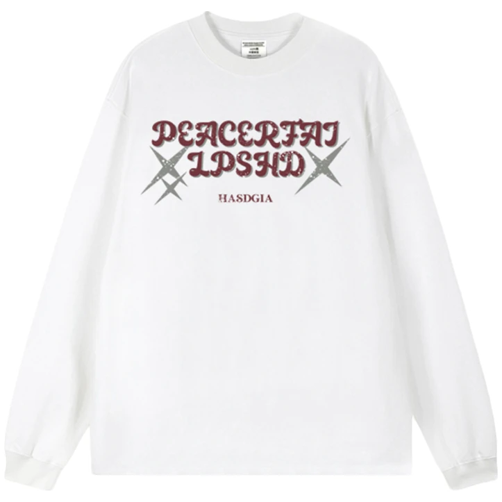 特大码300斤美式设计感印花重磅纯棉长袖T恤秋季宽松潮牌上衣ins