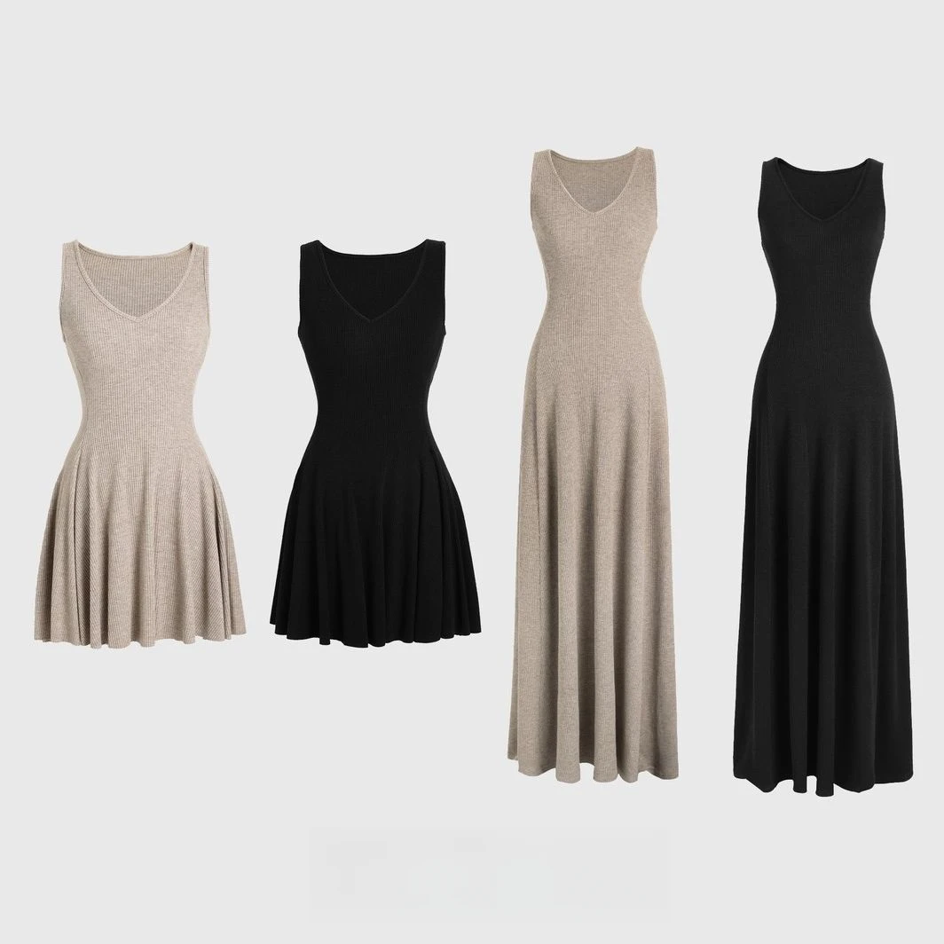 茶香可颂舒适大码夏季连衣裙针织裙显瘦打底裙气质时尚修身W2579