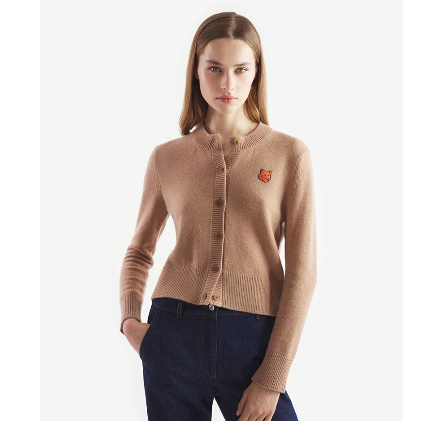 Maison Kitsune女款大胆玩色狐狸复古羊毛针织开衫