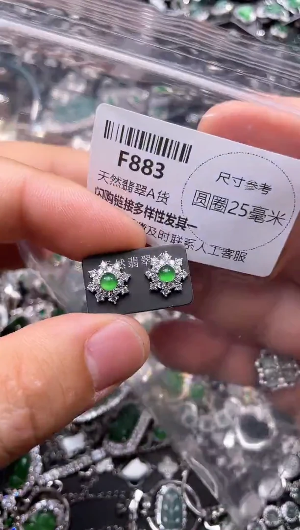 翡翠未镶嵌颈饰F883耳钉