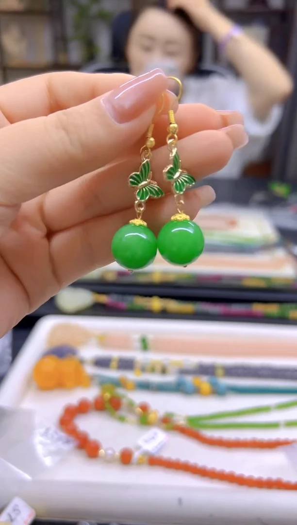 翡翠14K金镶嵌耳饰DIY款E743