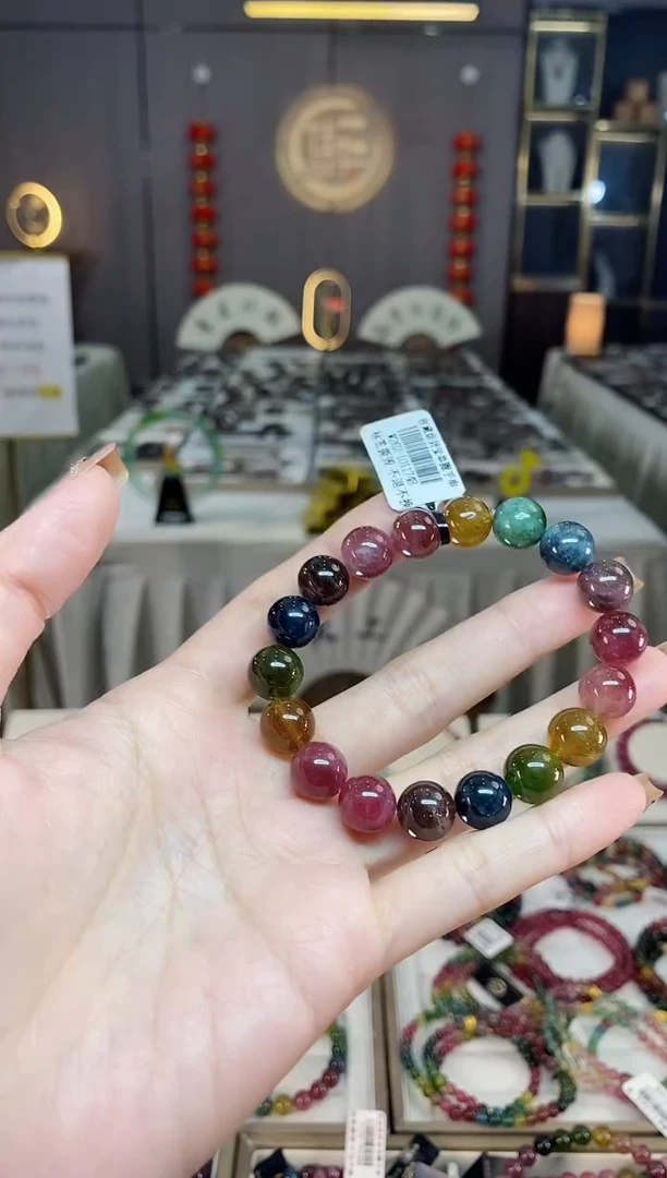 未镶嵌老矿碧玺色标彩虹单圈手串10mm+碧玺dan多样性发货一条
