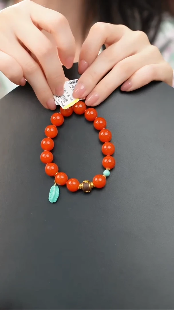 18K金镶嵌手串南红玛瑙柿子红DIY手串