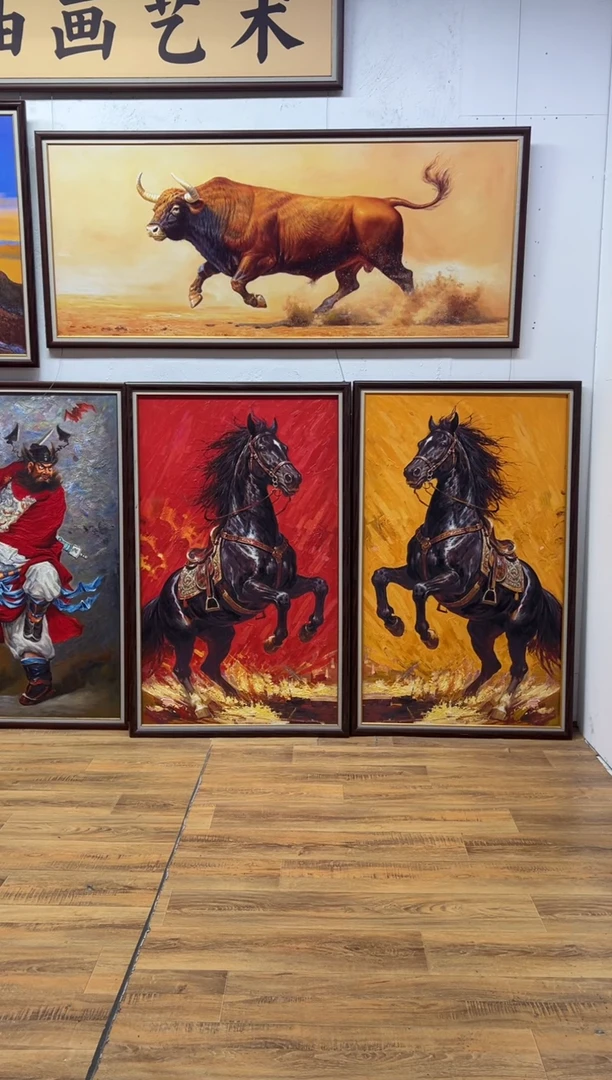 油画追*【张俊龙】一马当先办公室客厅茶室玄关客厅挂画油画版画