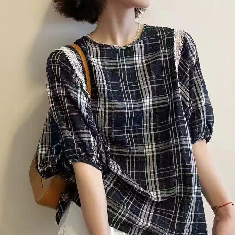 （香香97135） 蕾丝拼接短袖小衫女