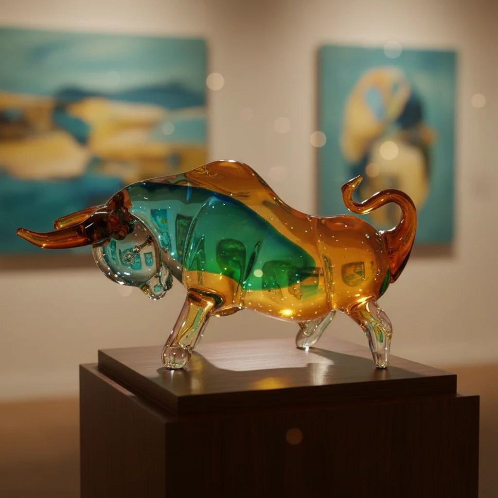 创意琉璃生肖牛摆件书房桌面家居装饰礼品