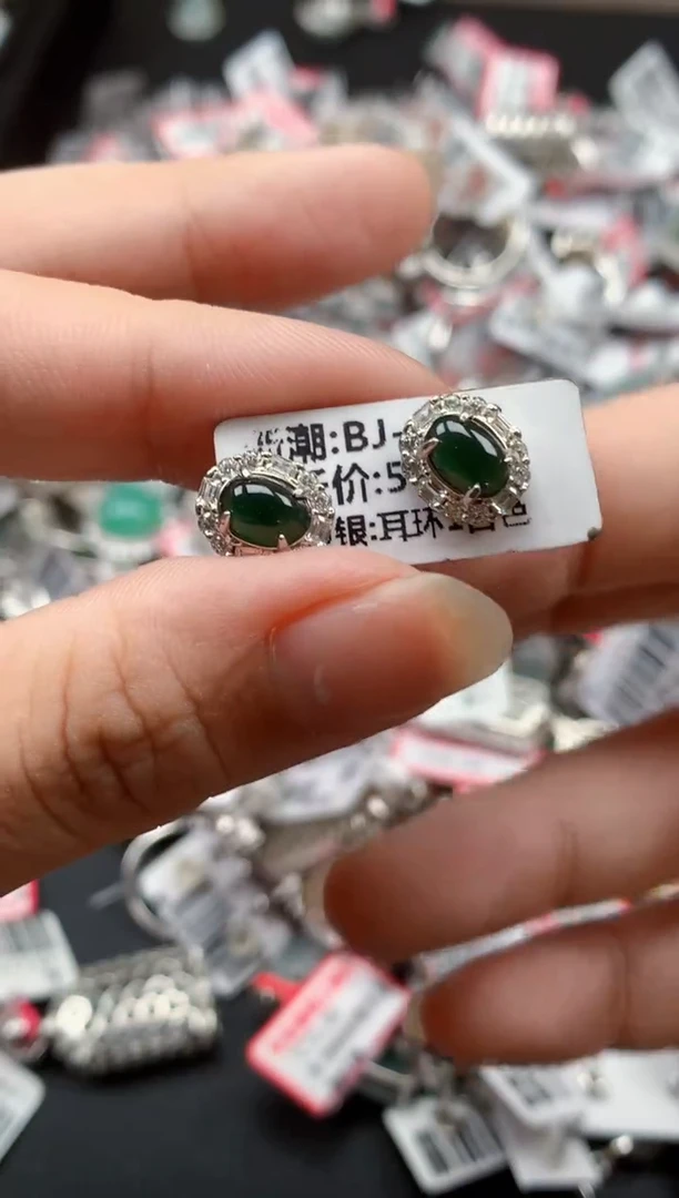 银S925镶嵌戒指翡翠天然A货缅甸翡翠