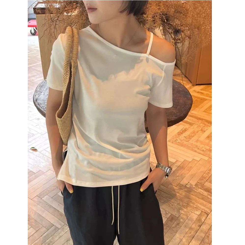 玲玲服饰【8713】写字楼 斜肩带短袖T