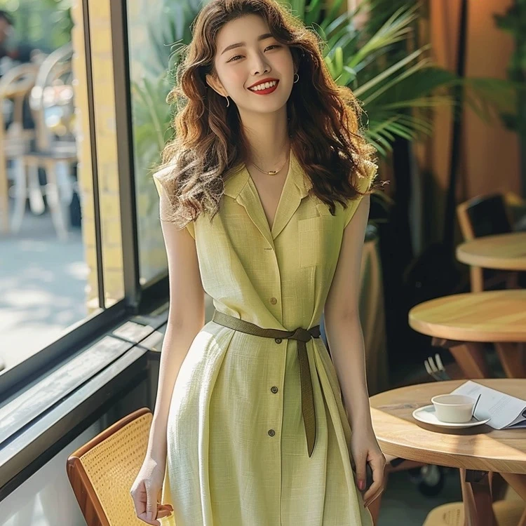 2025新款法式黄色连衣裙气质洋气轻奢小个子独特绝美长裙子女