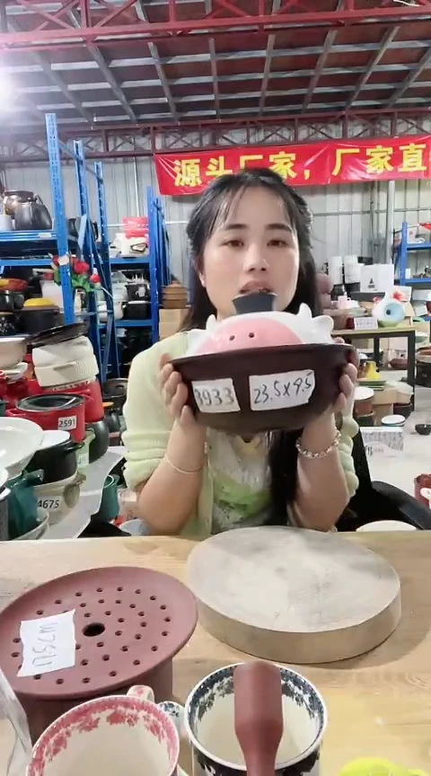 瑕疵咖色砂锅碗带盖3933