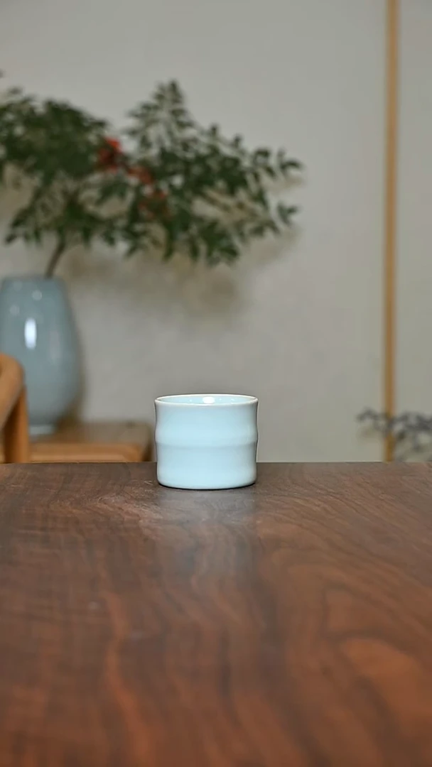 竹节杯 天青 微瑕 朱晓辉款