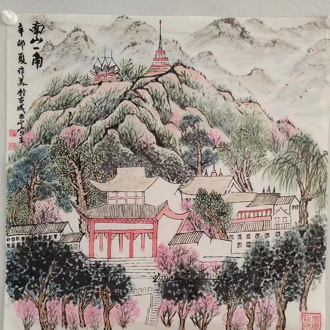 1557纯手绘老字画《南山一角》中堂  尺寸：68×68