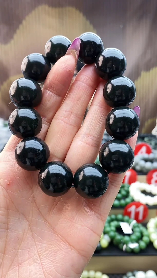 未镶嵌手串和田玉黑青19